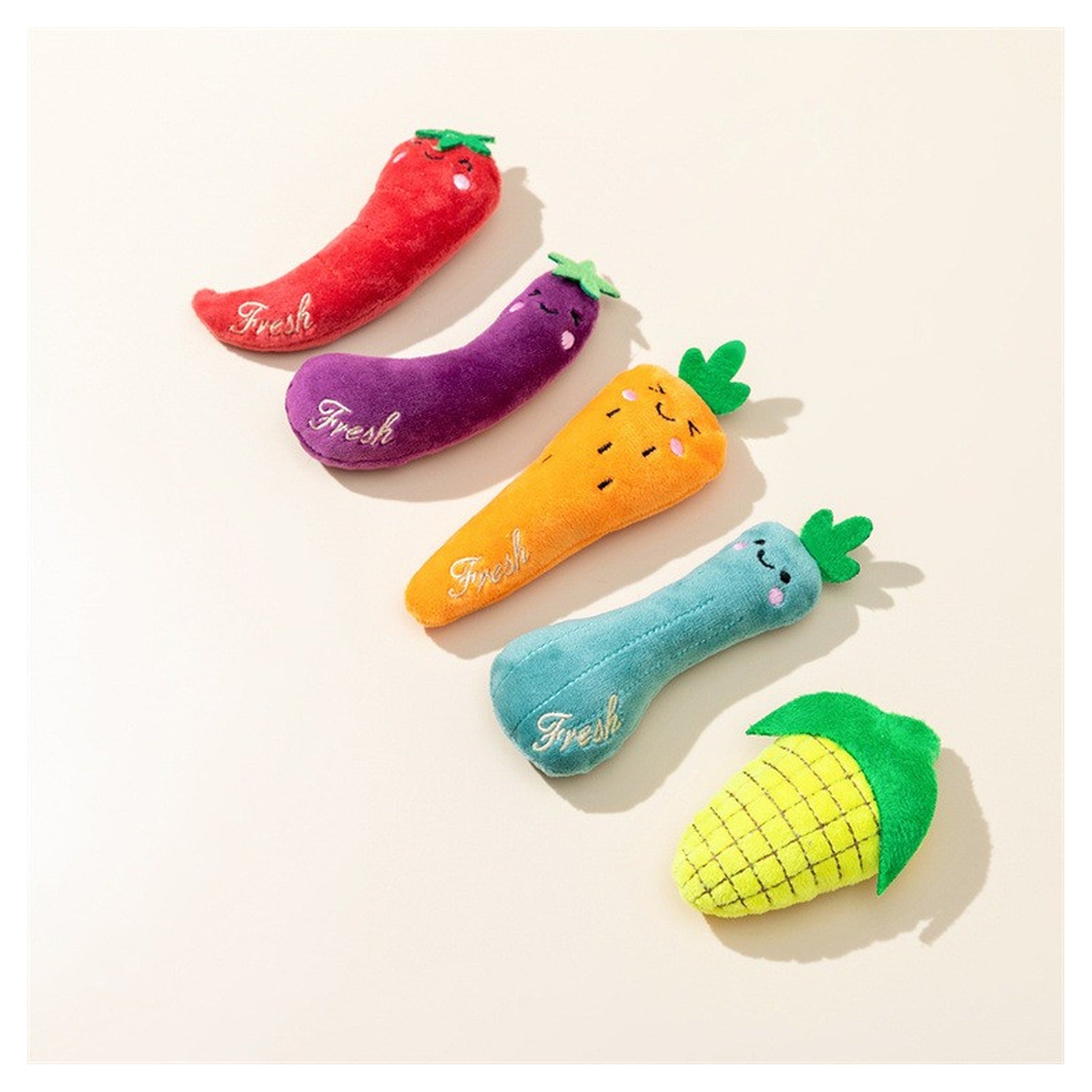 Veggie Catnip Crunchies (5-Pack) | Cute Plush Cat Toys with Catnip | FurSprout